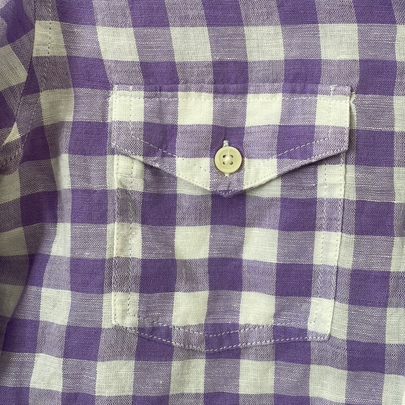 Banana Republic Soft wash Linen Plaid Checkered Purple Shirt Small - Picture 2 of 3
